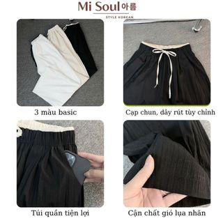 Quần Dài Suông MiSoul Chất Gió Lụa Nhăn Thoáng Mát Phối Cạp Chun Dây Rút BigSize, Quần Ống Rộng 433
