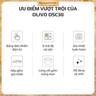 [Chính Hãng] Nồi Nấu Chậm OLIVO OSC30-Dung Tích 3L - Lòng Gốm Tráng Men, BH 24 Tháng - NguyenCook