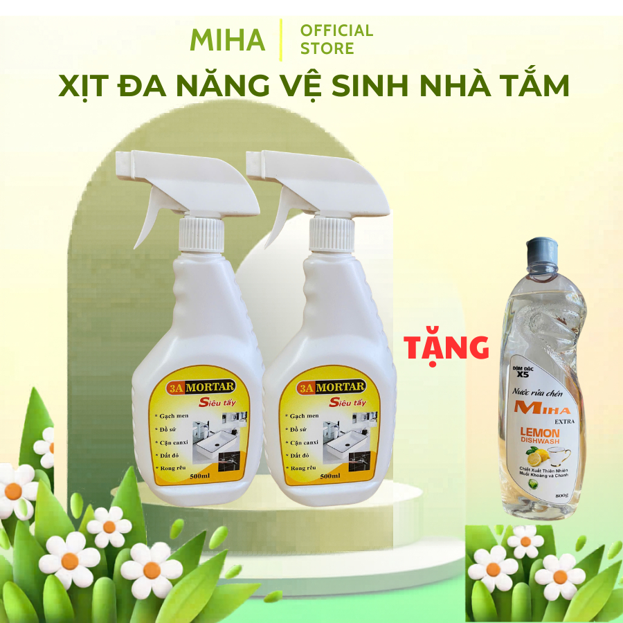 Combo 2 chai xịt đa năng nhà tắm tặng 1 chai nước rửa chén đậm đặc x5 800g