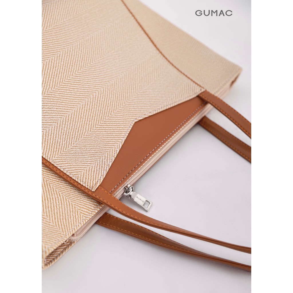 Túi xách công sở nữ GUMAC dáng ngang hiệu ứng kiểu xương cá điểm nhấn phù hợp đi học đi làm TXG05035
