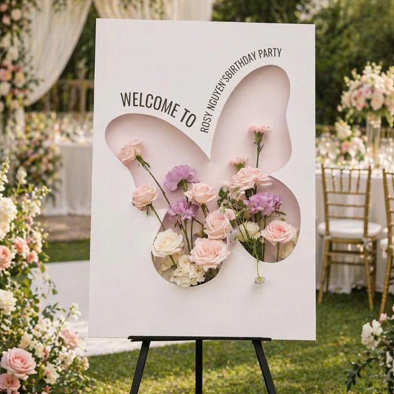 Bảng Welcome Đám Cưới Hộp Hoa 3D Formex Cao Cấp In Tên Theo Yêu Cầu