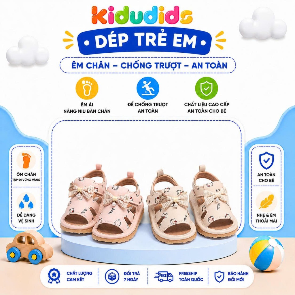 Dép Sandal Bé Gái Tập Đi Kidudids Hình Gấu Hoa Dễ Thương Chống Trượt Êm Chân Tập Đi Size 16-20