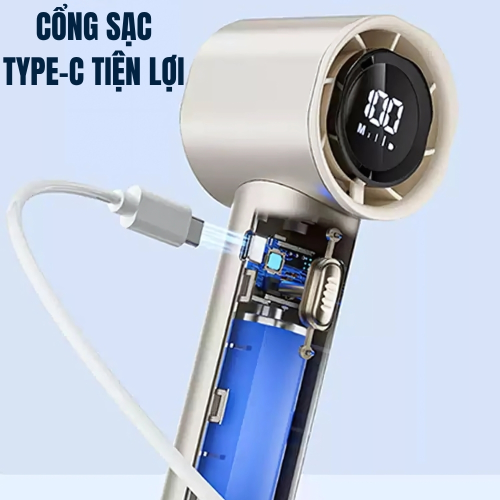 Quạt Tích Điện Mini Cầm Tay S29 Động Cơ Không Chổi Than Làm Mát Tức Thì Màn Hình LED Tặng Dây Đeo