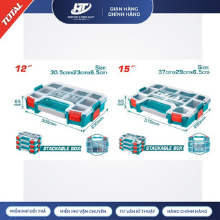 Hộp đựng linh kiện TOTAL TPBX1121, chất liệu nhựa PP, vách ngăn tháo rời, xếp chồng được lên nhau