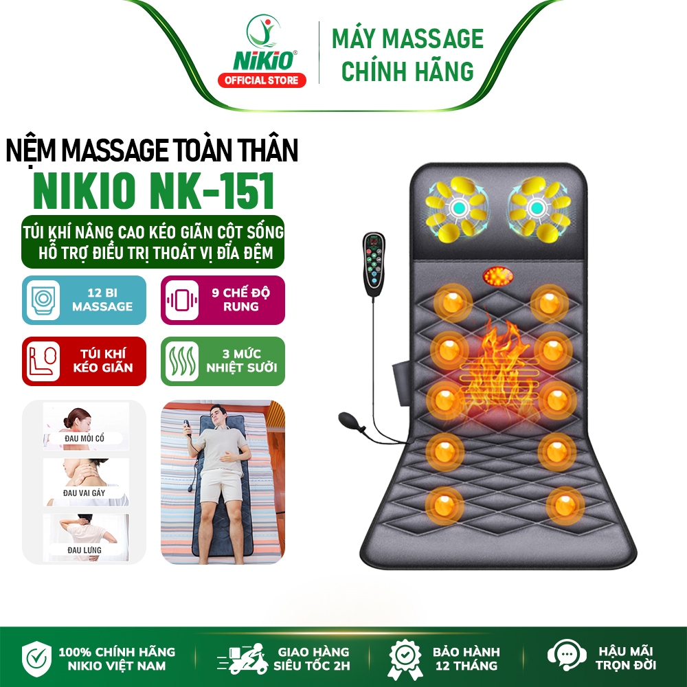 Nệm Massage Toàn Thân Hồng Ngoại Có Gối Mát Xa Cổ Nikio NK-151 - Nhật Bản