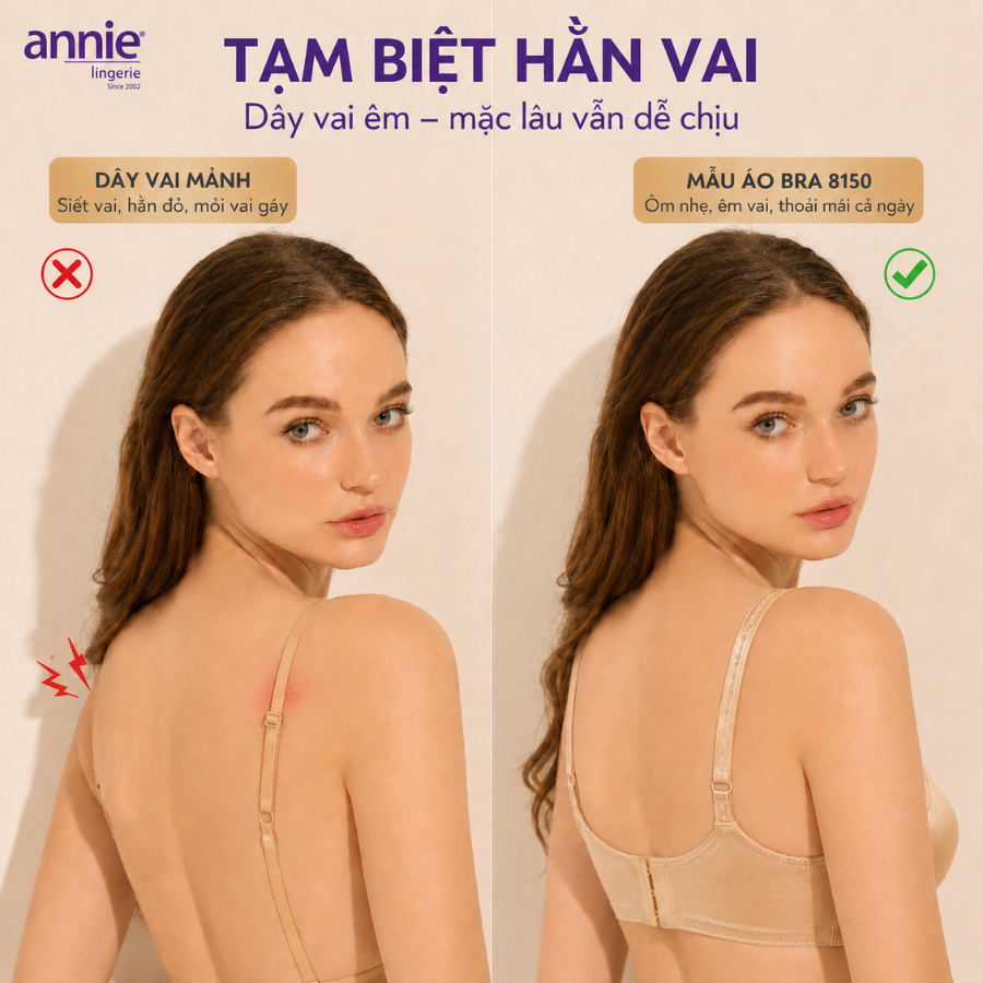 Áo Ngực Nửa Cúp Tạo Khe Tự Nhiên Quyến Rũ annie BRA8150, Áo Ngực Nữ Cao Cấp Phối Ren Có Chỗ Lắp Thêm Mút Ngực