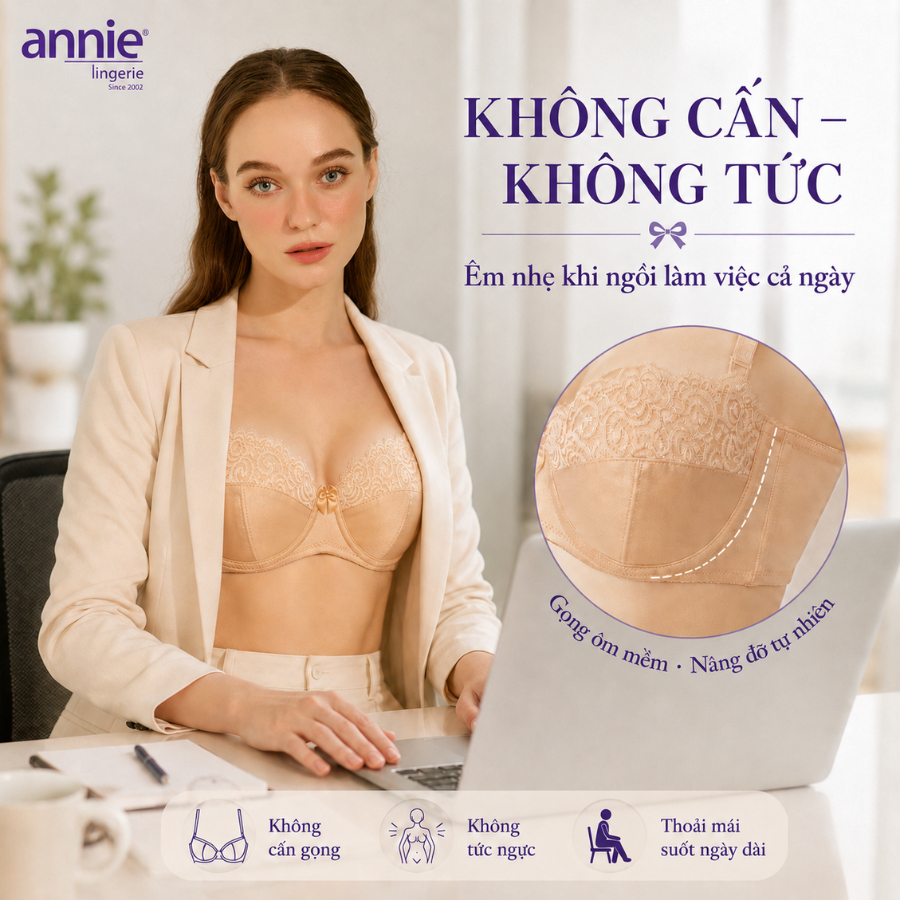 Áo Lót Nữ annie Cài Trước Có Gọng Đệm Mỏng Định Hình Tạo Khe Tự Nhiên Nhẹ Nhàng Mút Mỏng 1.5cm BRA3012