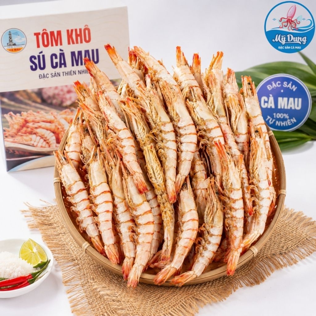 Tôm khô sú Cà Mau nguyên vỏ (Size 130-140 con/ký) - Tôm đã được hấp chín phơi 3 nắng khô ngon ngọt tự nhiên chuẩn vị