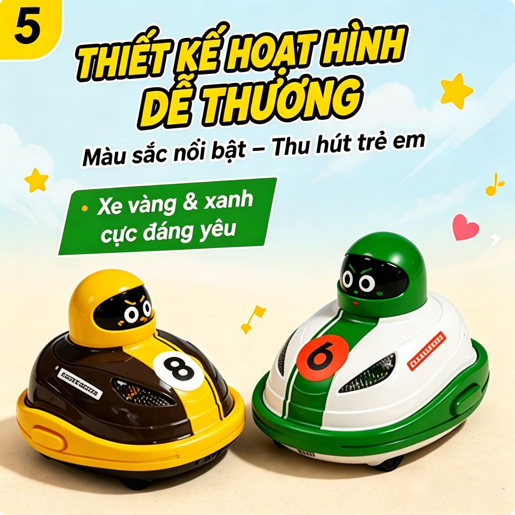 🎉 Xe Đụng Điều Khiển Đa Năng - 2 Người Chơi, Chơi Tại Nhà/Tiệc Sinh Nhật, Sạc Type-C, Bộ Đầy Đủ Cho Bé 6+