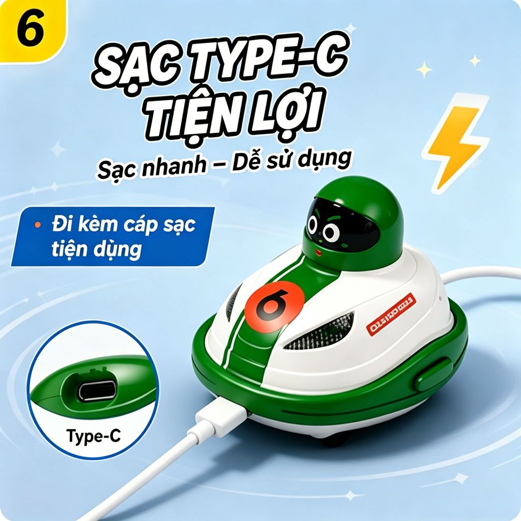 🎉 Xe Đụng Điều Khiển Đa Năng - 2 Người Chơi, Chơi Tại Nhà/Tiệc Sinh Nhật, Sạc Type-C, Bộ Đầy Đủ Cho Bé 6+