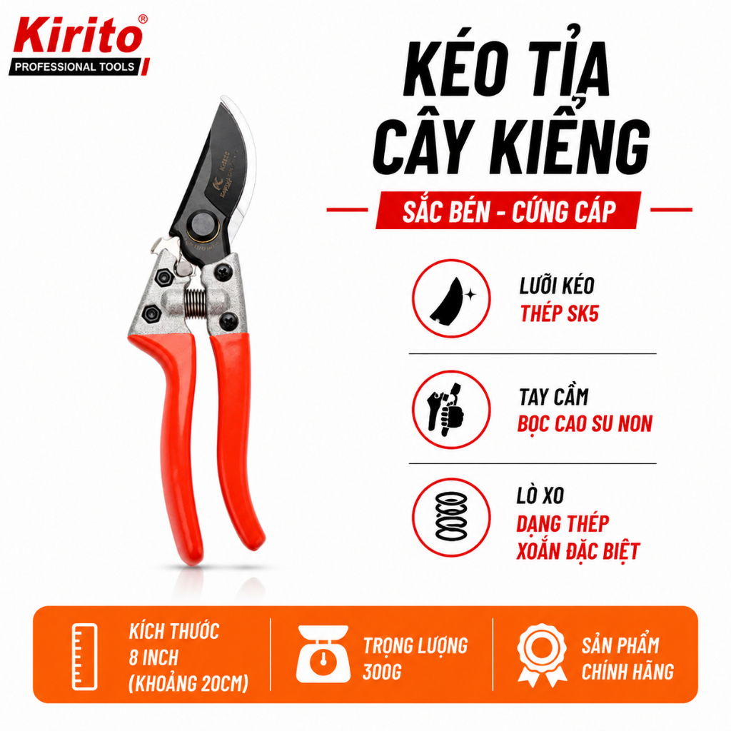 Kéo Tỉa Cây Kiểng Kapusi Cao Cấp 8 Inch (20cm) – Thép SK5 Sắc Bén, Lưỡi Đen Cứng Cáp