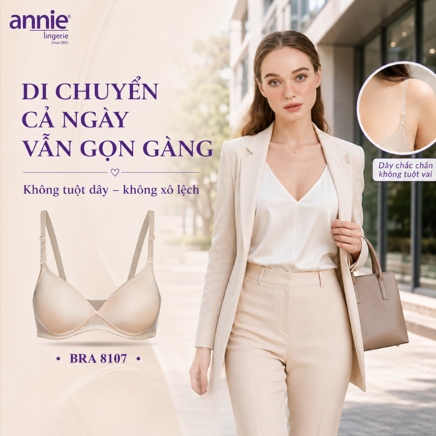 annie Áo Lót Nâng Ngực Tự Nhiên Không Gọng An Toàn Lành Tính, Đệm 1.5cm Nâng Nhẹ V1 Không Bị Cộm Bí Bách BRA8107