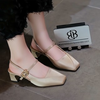 Giày sandal cao gót bít mũi gót vuông 5P và 7P Nữ Siêu êm, Mềm mại, Nhẹ tênh Giày Bánh Bèo mã SandalNoSatin