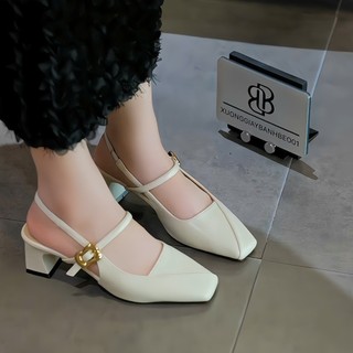 Giày sandal cao gót bít mũi gót vuông 5P và 7P Nữ Siêu êm, Mềm mại, Nhẹ tênh Giày Bánh Bèo mã SandalNoSatin