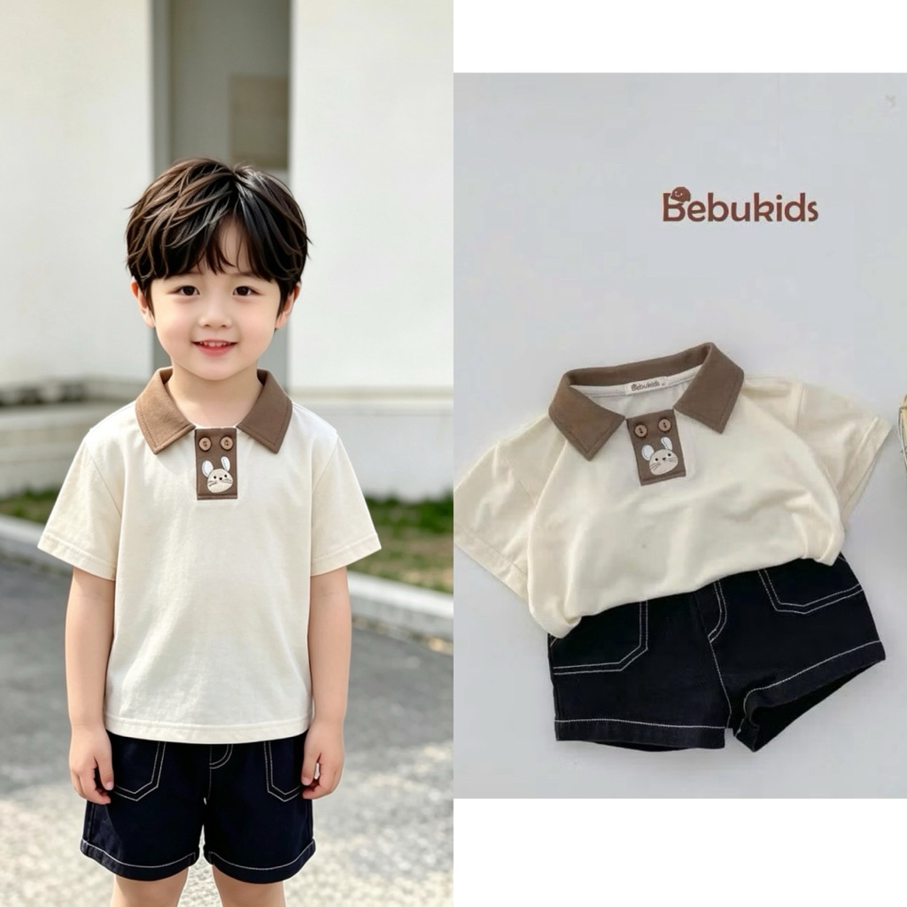 Set đồ bé trai cộc tay Minium Bebu size 80–120 (8–23kg), quần áo trẻ em co giãn, thoáng mát, mặc hè đi học đi chơi
