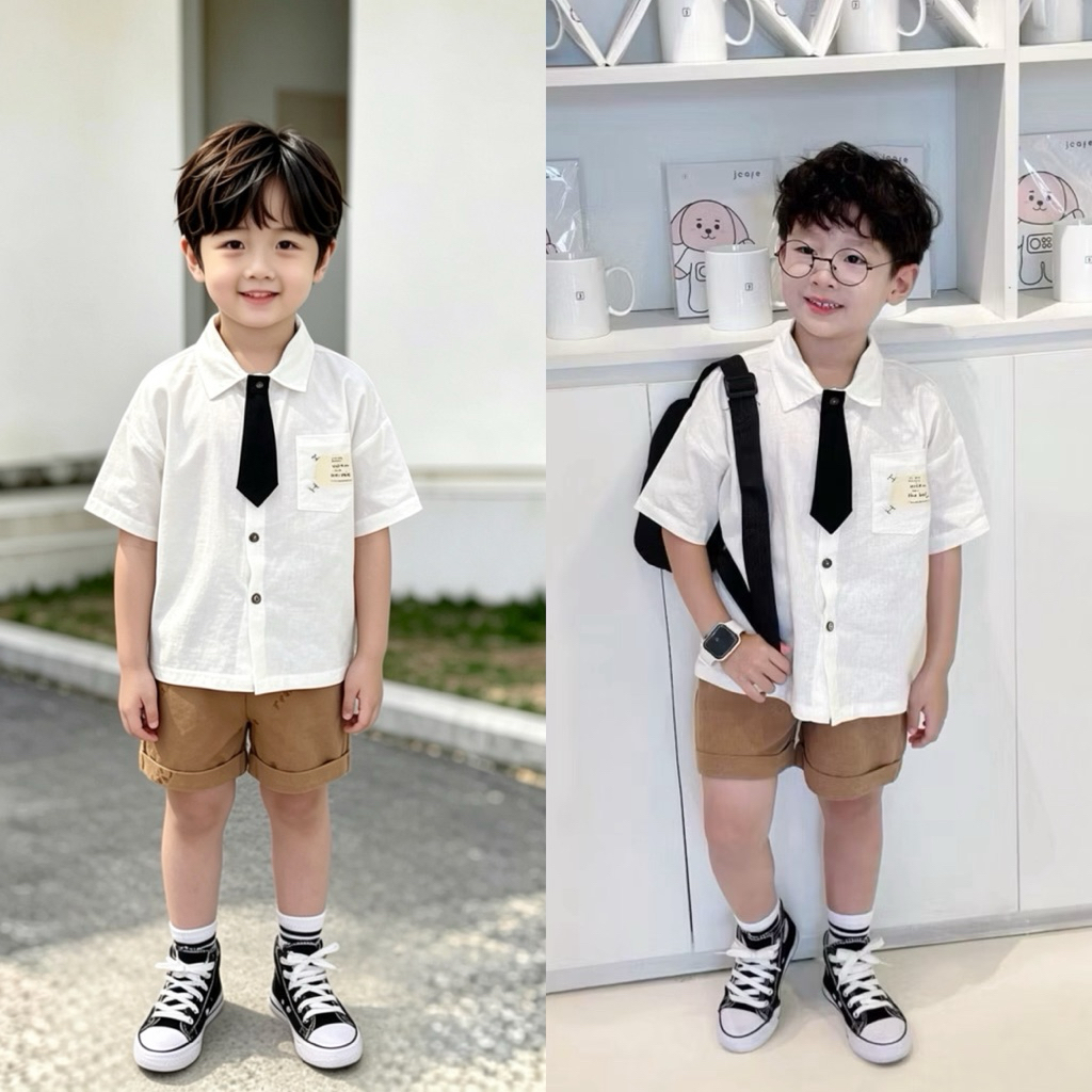 Set đồ bé trai cộc tay Minium Bebu size 80–120 (8–23kg), quần áo trẻ em co giãn, thoáng mát, mặc hè đi học đi chơi