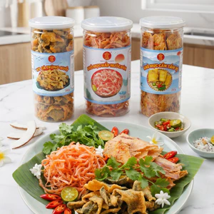 Combo Chua Cay Mặn Ngọt Béo Ngậy – Mực Cán, Mực Hấp Dừa, Da Cá Trứng Muối MEVINA Hảo Hạng, Tròn Vị