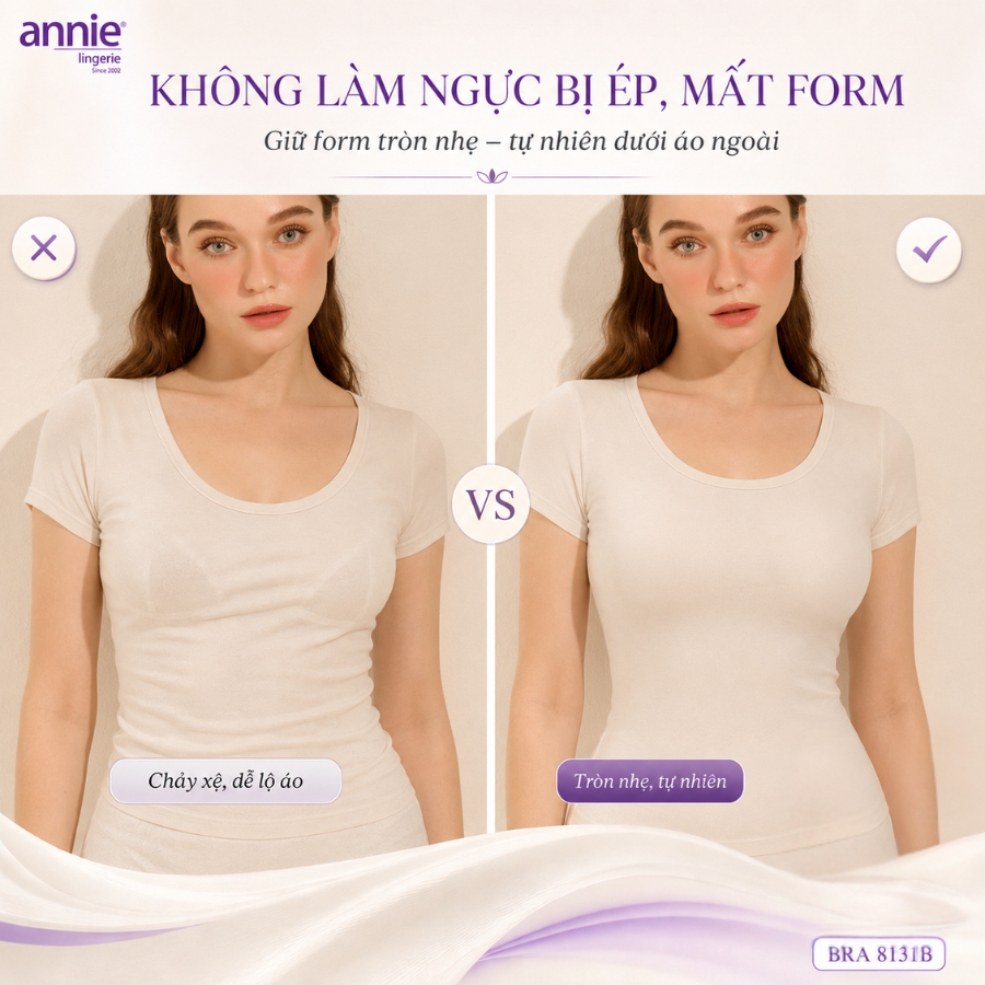 annie Áo Bra Nữ Đệm Mỏng 1.5cm Nâng Đỡ Định Hình V1 Tự Nhiên, Không Hằn Da Chống Há Quả BRA8131B