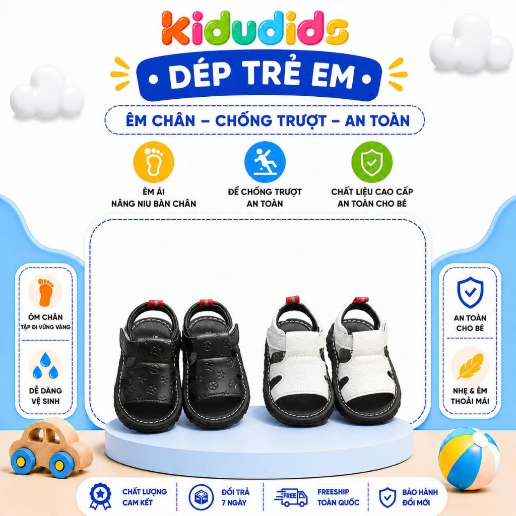 Dép Sandal Bé Trai Tập Đi Kidudids Dép Trẻ Em Tập Đi Hoạ Tiết Cao Cấp Êm Chân Chống Trượt Size 16-20