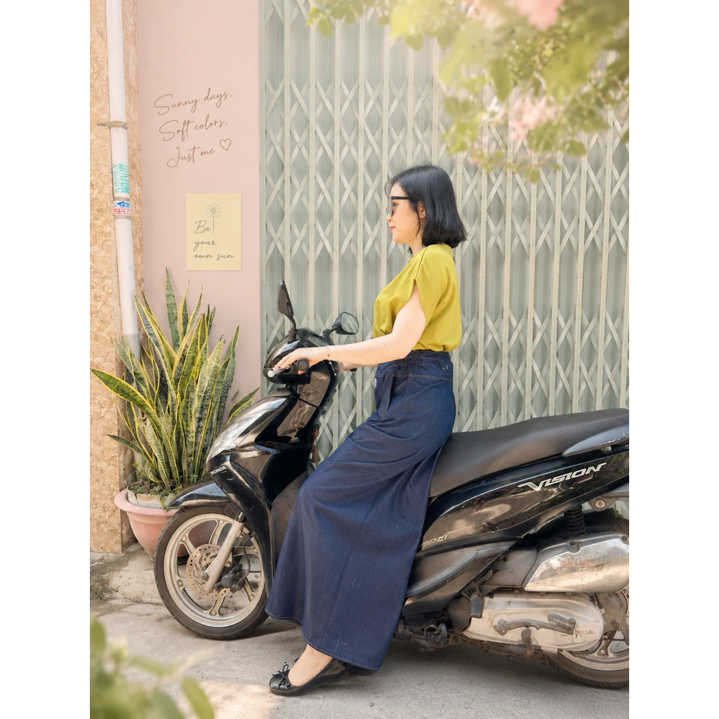 Váy Chống Nắng Jean Co Giãn Freesize Dài 98cm Phủ Chân, Nút Bấm + Miếng Dán Cho Nữ