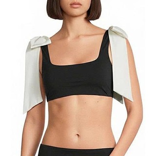Áo bơi nữ, áo bikini đi biển màu đen phối nơ vai siêu xinh, áo sẵn đệm ngực hàng VNXK