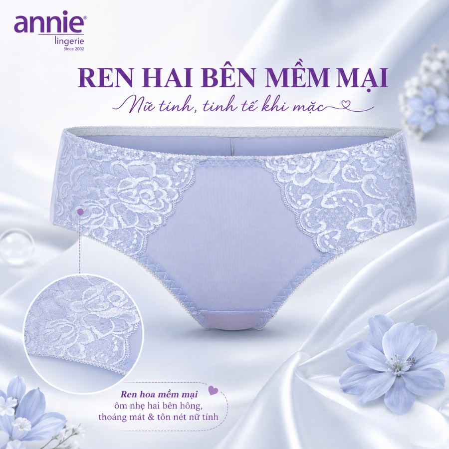 Combo 5 quần lót nữ phối ren annie QE2178 không vết hằn, co giãn 4 chiều, lưng thấp mặc thoải mái