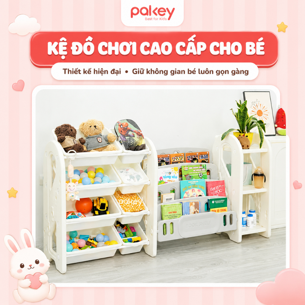 [HỎA TỐC] Kệ Đồ Chơi Cho Bé Chính Hãng Pakey - Kệ Nhựa Đựng Đồ Siêu Chắc Chắn, Nhựa Nguyên Sinh An Toàn, Bảo Hành 1 Năm
