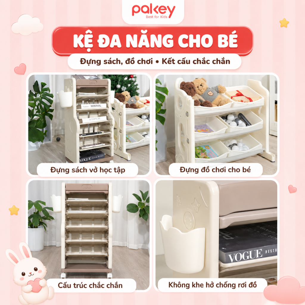 [HỎA TỐC] Kệ Đồ Chơi Cho Bé Chính Hãng Pakey - Kệ Nhựa Đựng Đồ Siêu Chắc Chắn, Nhựa Nguyên Sinh An Toàn, Bảo Hành 1 Năm