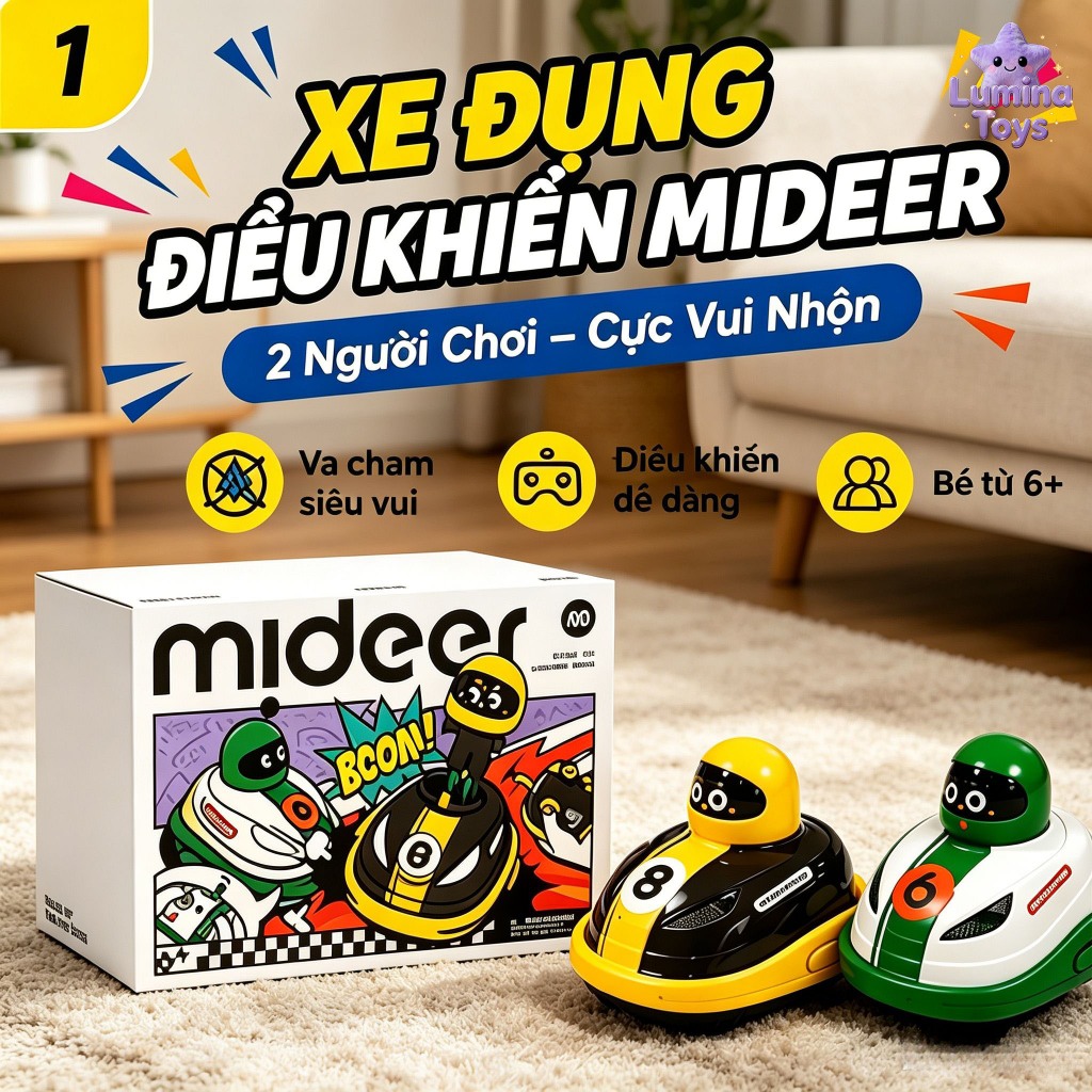 🎉 Xe Đụng Điều Khiển Đa Năng - 2 Người Chơi, Chơi Tại Nhà/Tiệc Sinh Nhật, Sạc Type-C, Bộ Đầy Đủ Cho Bé 6+
