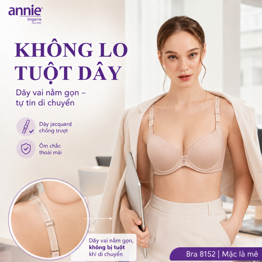 Áo ngực annie cao cấp Bra8152 bản lưng to, có gọng, che ngấn lưng,chống xệ nâng đẩy bầu ngực