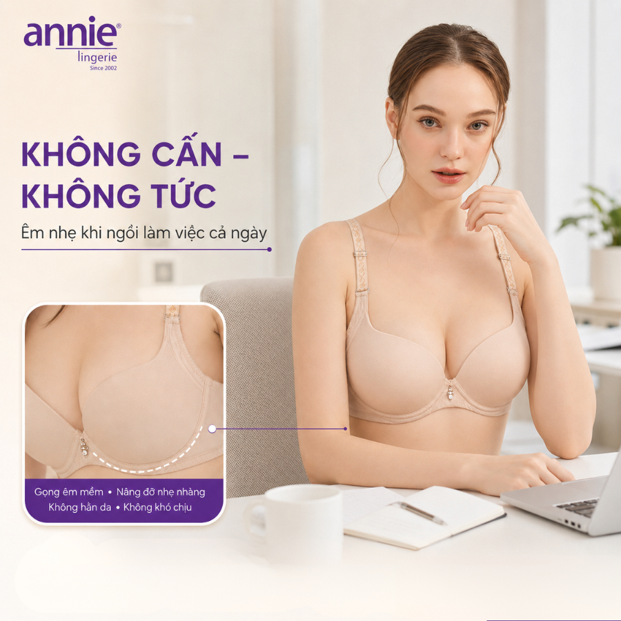 Áo ngực annie cao cấp Bra8152 bản lưng to, có gọng, che ngấn lưng,chống xệ nâng đẩy bầu ngực