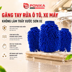 Găng Tay San Hô Rửa Xe Máy, Rửa Xe Ô Tô PONIKA Sợi Microfiber - Không Xước Sơn Xe