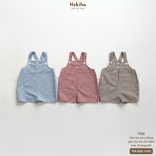 Yếm Quần Đùi Kẻ Caro Mát Mẻ Đáng Yêu Cho Bé Trai, Bé Gái Hokiha Vải Mềm Mại, Thoáng Mát Size 8-17kg Y108