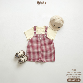 Yếm Quần Đùi Kẻ Caro Mát Mẻ Đáng Yêu Cho Bé Trai, Bé Gái Hokiha Vải Mềm Mại, Thoáng Mát Size 8-17kg Y108