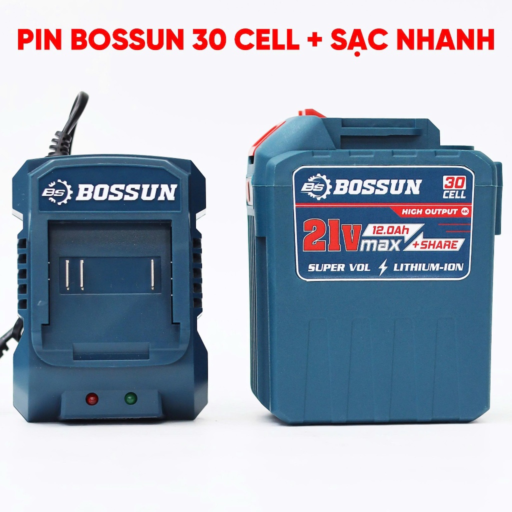 [2IN1] Combo pin sạc BOSSUN 30Cell 21V Lithium-ion 2000mAh Mạch trang bị 8 MOSFET - Phụ kiện máy khoan, bulong, vặn vít
