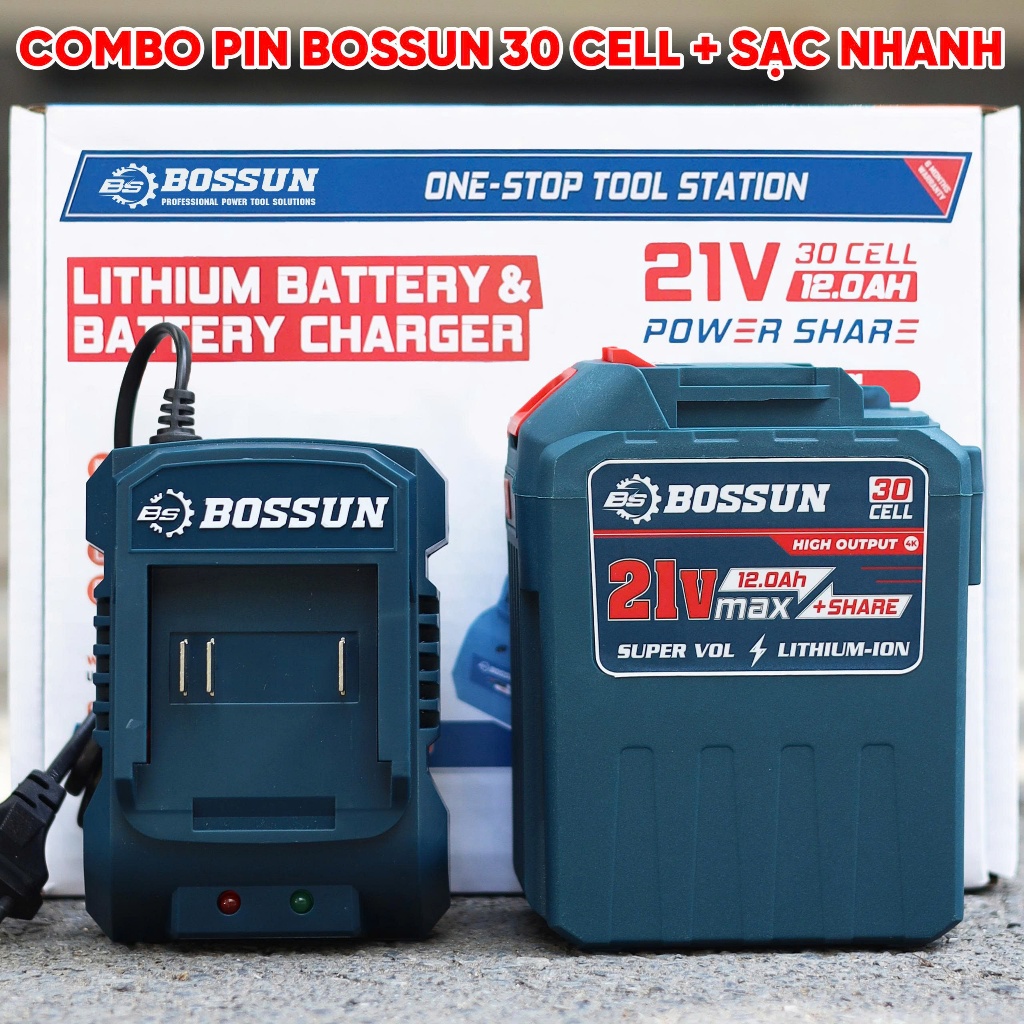 [2IN1] Combo pin sạc BOSSUN 30Cell 21V Lithium-ion 2000mAh Mạch trang bị 8 MOSFET - Phụ kiện máy khoan, bulong, vặn vít
