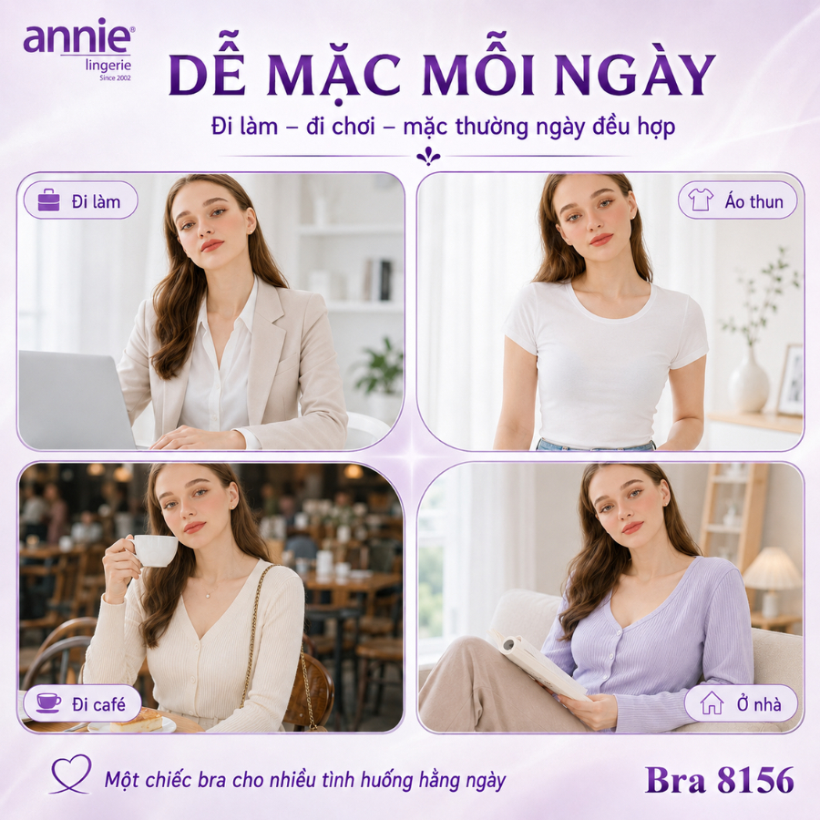 Áo Lót Nữ annie BRA8156 Cúp Trơn Có Gọng Nâng Ngực Tự Nhiên, Áo Ngực Đệm Vừa Êm Ái Mút Mỏng 1.5cm
