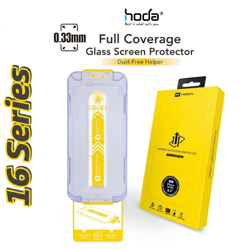 [Chính Hãng] Kính Cường Lực Hoda Dust-Free 0.33mm Cho IP13-18 Series - Độ Cứng 9H, Tự Lấy Bụi, Kèm Khung Trợ Dán Smart