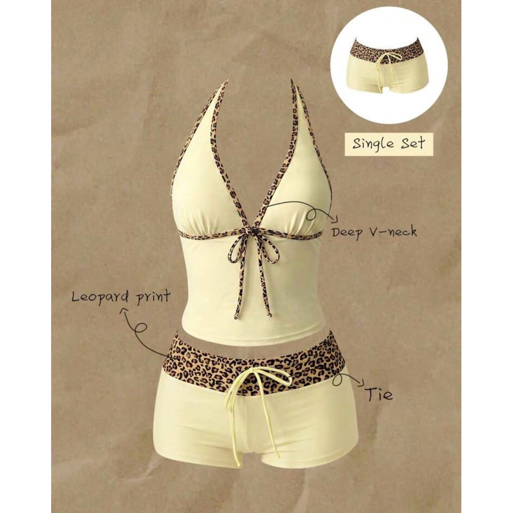 NUNG NIU - Set Bikini Tách Lẻ Vàng Gà Con Viền Hoạ Tiết Báo (Có Mút)