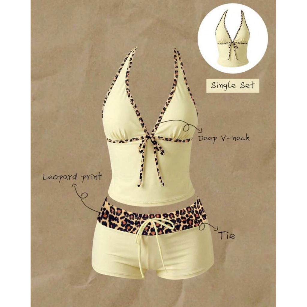 NUNG NIU - Set Bikini Tách Lẻ Vàng Gà Con Viền Hoạ Tiết Báo (Có Mút)