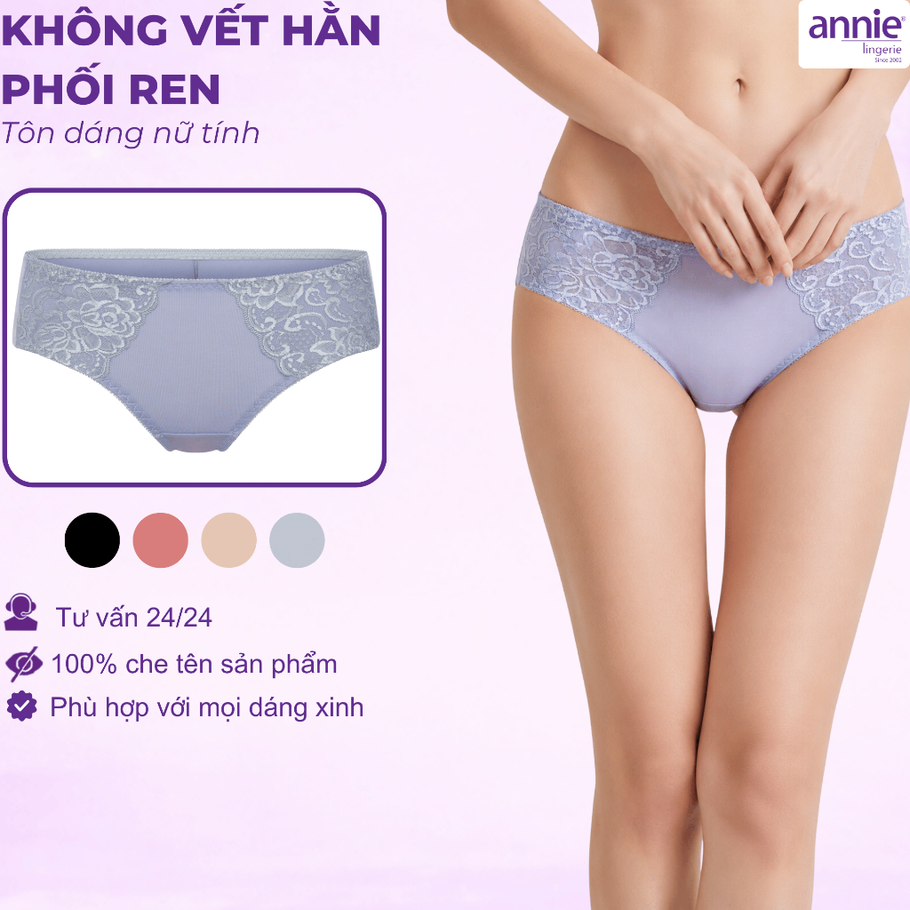 Quần lót nữ không viền sau annie QE2178 không vết hằn, co giãn 4 chiều, lưng thấp có ren