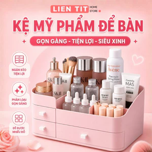 Kệ Đựng Mỹ Phẩm Đồ Trang Điểm Để Bàn Kích Thước Lớn, Khay Để Mĩ Phẩm Có Hộp Ngăn Kéo Tiện Lợi