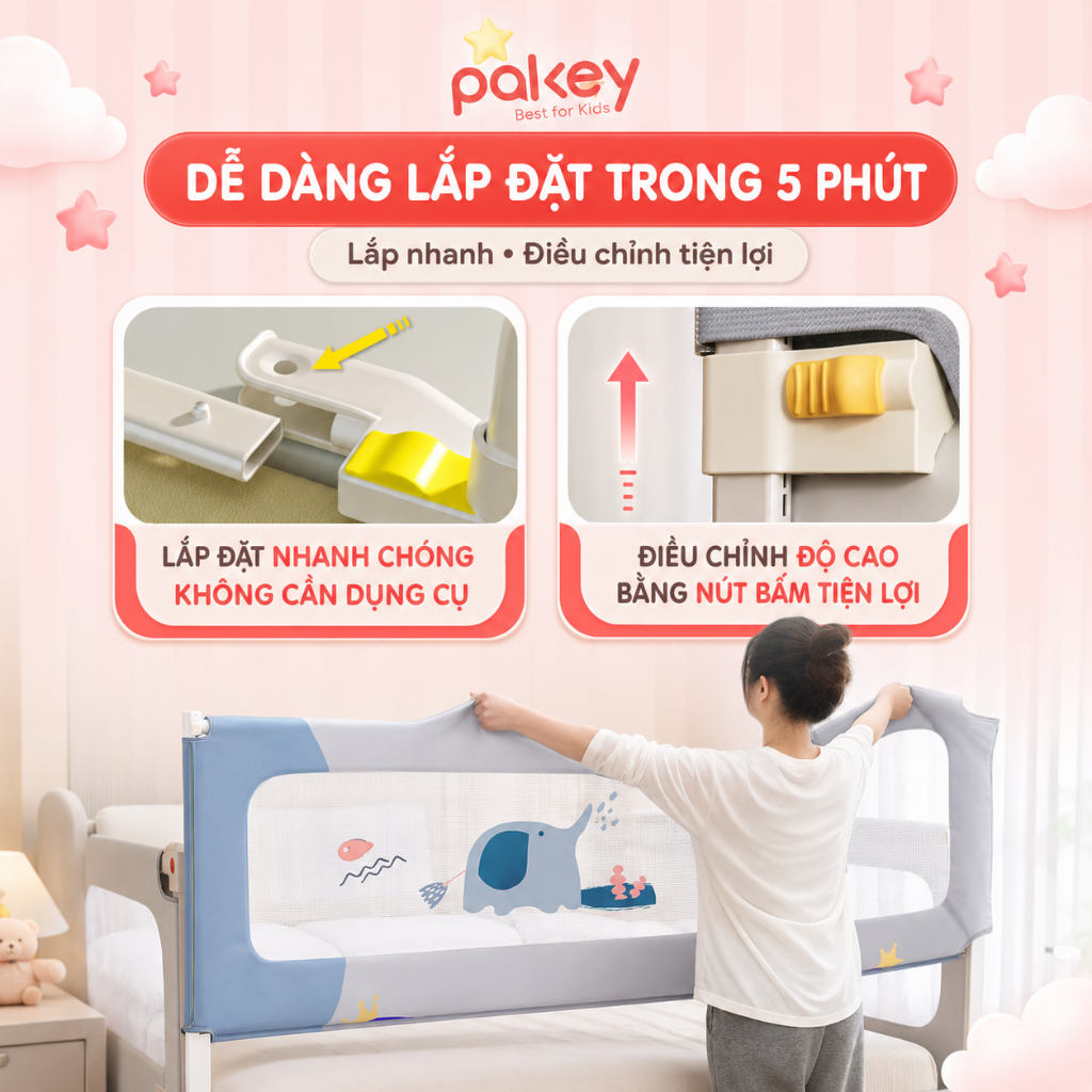 [Hỏa tốc] Thanh Chắn Giường Cho Bé Màu Mới 2026, Thanh Chặn Giường Pakey SB2 Cao Cấp Chiều Cao Vượt Trội 105cm An Toàn