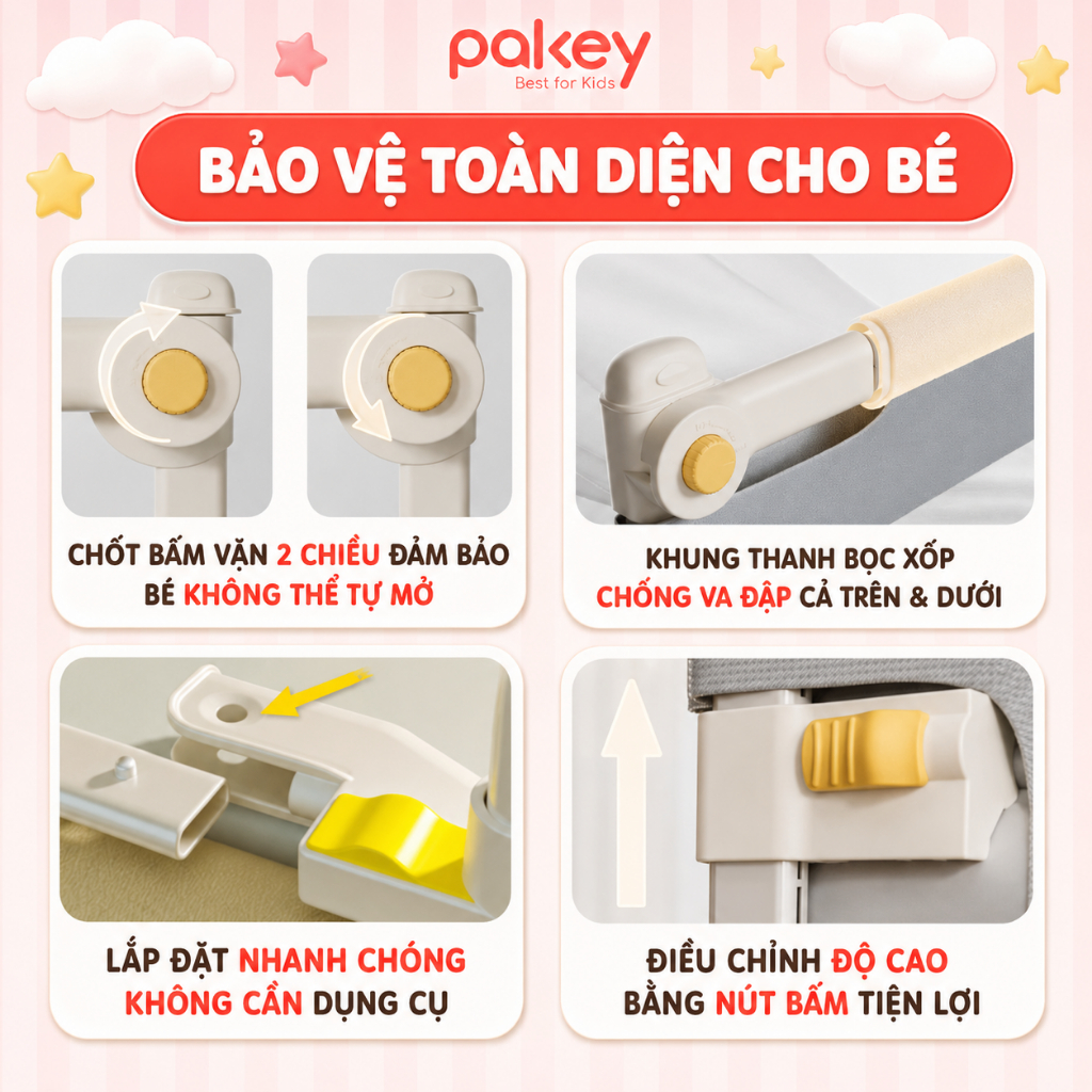 [Hỏa tốc] Thanh Chắn Giường Cho Bé Màu Mới 2026, Thanh Chặn Giường Pakey SB2 Cao Cấp Chiều Cao Vượt Trội 105cm An Toàn