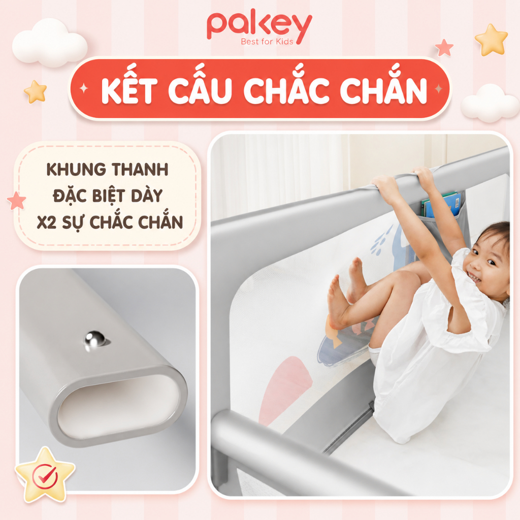 [Hỏa tốc] Thanh Chắn Giường Cho Bé Màu Mới 2026, Thanh Chặn Giường Pakey SB2 Cao Cấp Chiều Cao Vượt Trội 105cm An Toàn