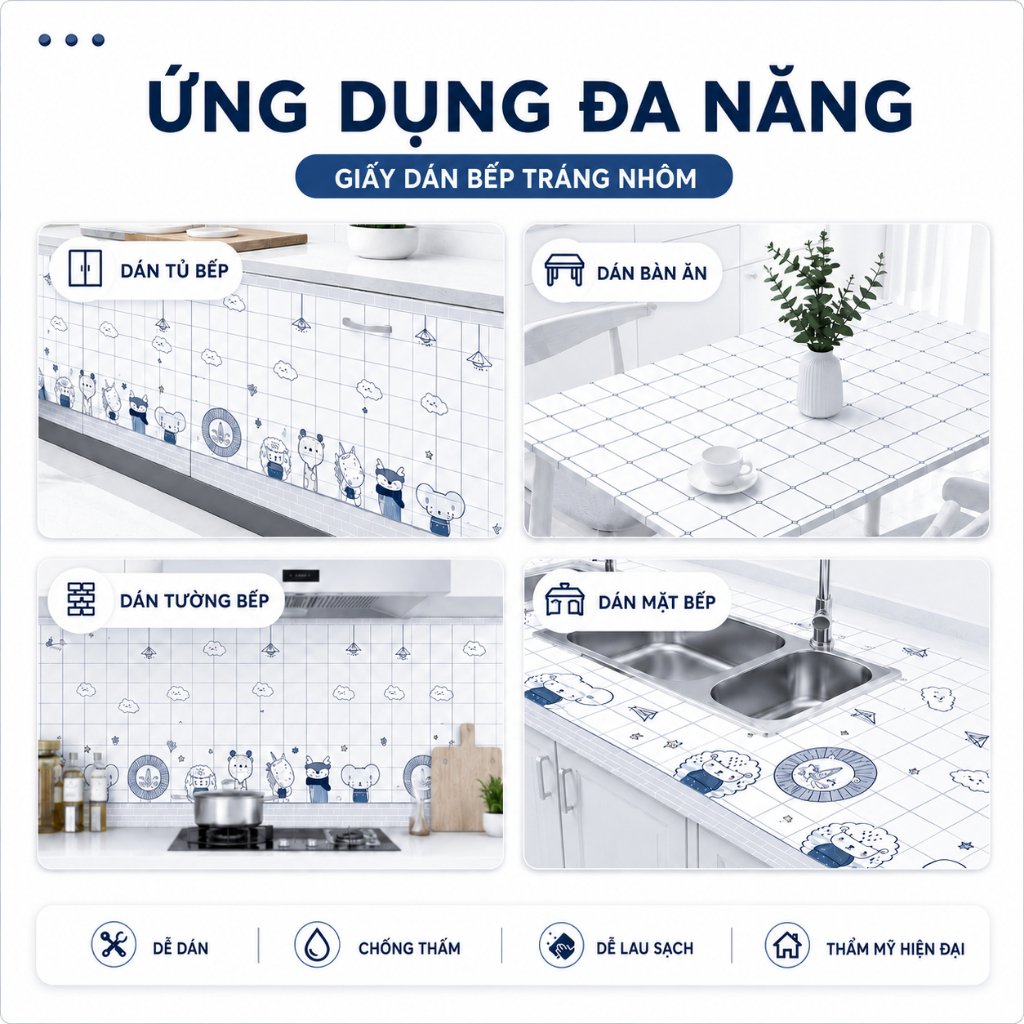 Decal Dán Bếp 60cmx3m Chống Dầu Mỡ Tráng Nhôm Dễ Lau Chùi, Giấy Dán Tường Bếp Giả Gạch Hoa Văn Đẹp