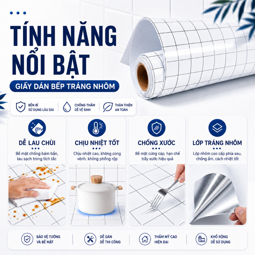Decal Dán Bếp 60cmx3m Chống Dầu Mỡ Tráng Nhôm Dễ Lau Chùi, Giấy Dán Tường Bếp Giả Gạch Hoa Văn Đẹp