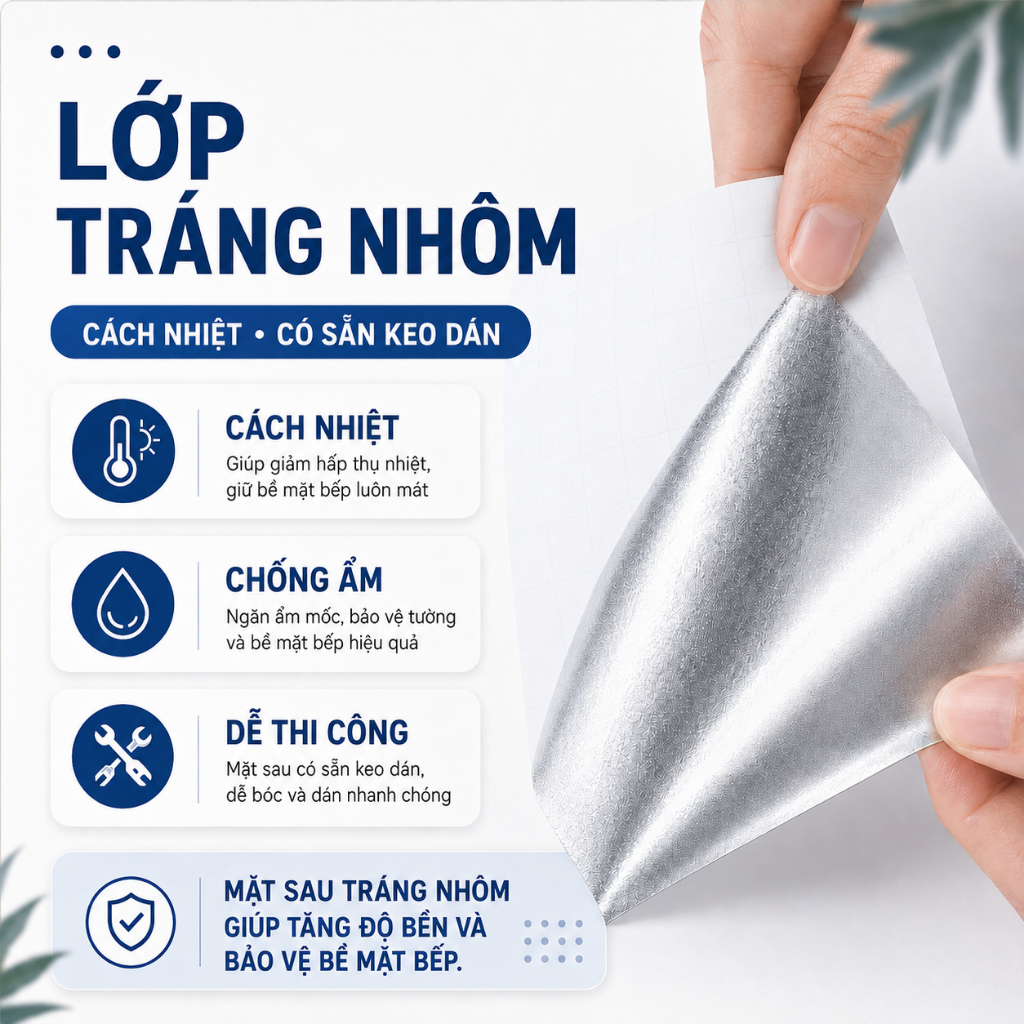 Decal Dán Bếp 60cmx3m Chống Dầu Mỡ Tráng Nhôm Dễ Lau Chùi, Giấy Dán Tường Bếp Giả Gạch Hoa Văn Đẹp