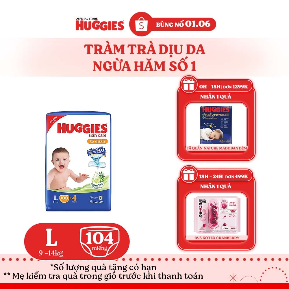 Tã quần Huggies Skincare Mega Jumbo M102+4/L100+4/XL84+4/XXL76+4