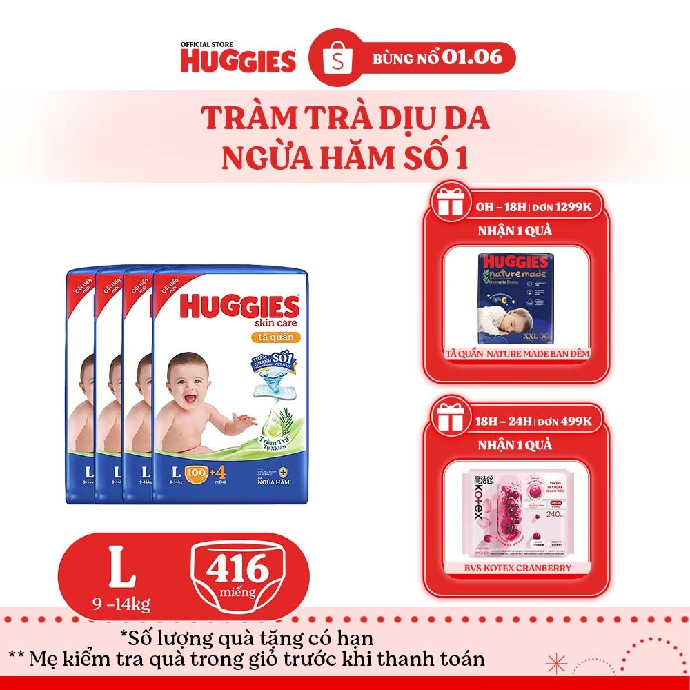 Combo 4 Tã quần Huggies Skincare Mega Jumbo M106/L96+8/XL84+4/XXL76+4